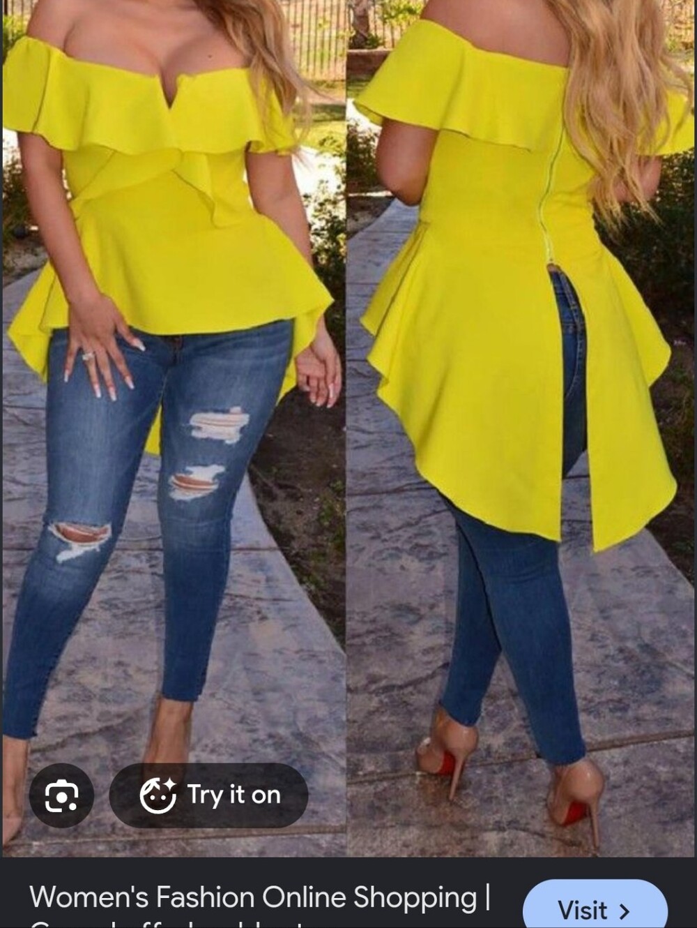 Fashion Nova Bright Yellow Peplum Top